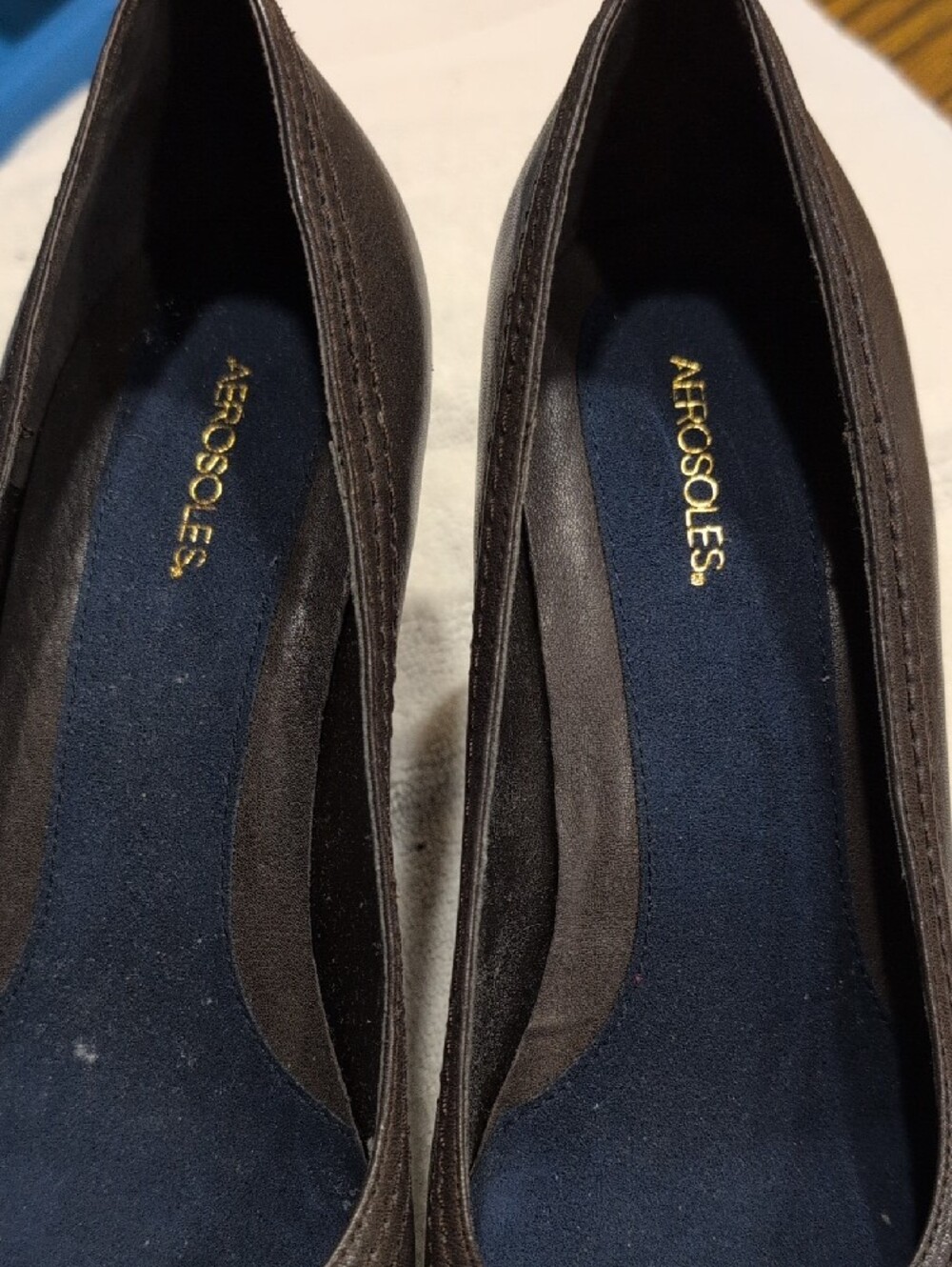 AEROSOLES Dark Brown Leather Peep-Toe Heels - Picture 4 of 4